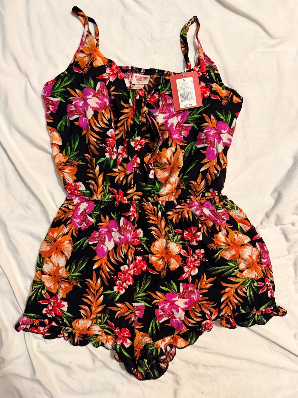 Mossimo Supply Co. Black Floral Tropical Girls Romper with Orange & Pink Blooms